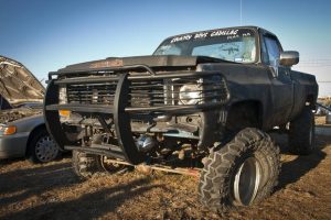 A truck that was abandoned on Fort Hood, Texas, sits in the LZ Phantom storage lot, waiting to be sold in the Nonappropriated Fund vehicle auction on Fort Hood.