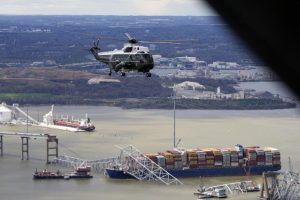 President Biden takes an aerial tour of the collapsed Francis Scott Key Bridge