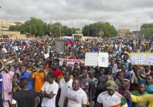 Supporters of Niger's ruling junta gather for a protest.