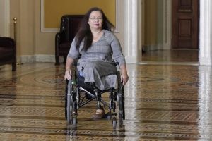 Sen. Tammy Duckworth arrives for a meeting with Ukraine's President Zelenskyy