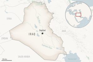 This is a locator map for Iraq with its capital, Baghdad.