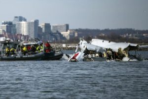 wreckage is seen in the Potomac River near Ronald Reagan Washington National Airport