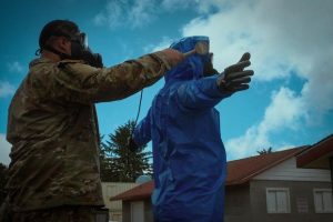 Testing for radioactive material during training exercise