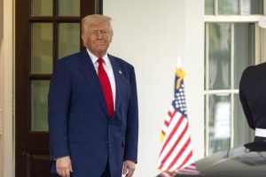 President Donald Trump watches as Israel's Prime Minister Benjamin Netanyahu leaves the West Wing