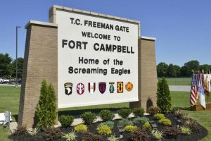 The T.C. Freeman Gate sign near the entrance of Gate 4 on Fort Campbell, Ky., June 28, 2016.