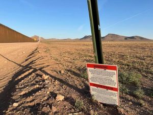 A sign in a militarized zone along the southern U.S. border in New Mexico.
