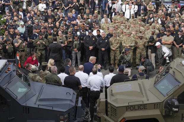 President Trump speaks with National Guard soldiers in Washington D.C.