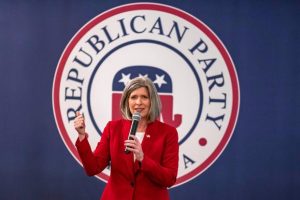 Sen. Joni Ernst speaks during an Iowa GOP event