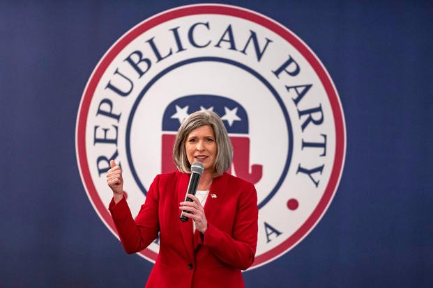 Sen. Joni Ernst speaks during an Iowa GOP event