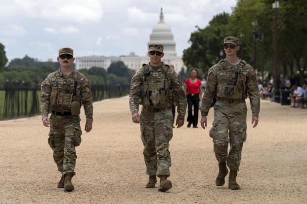 Members of the Louisiana National Guard patrol the National Mall