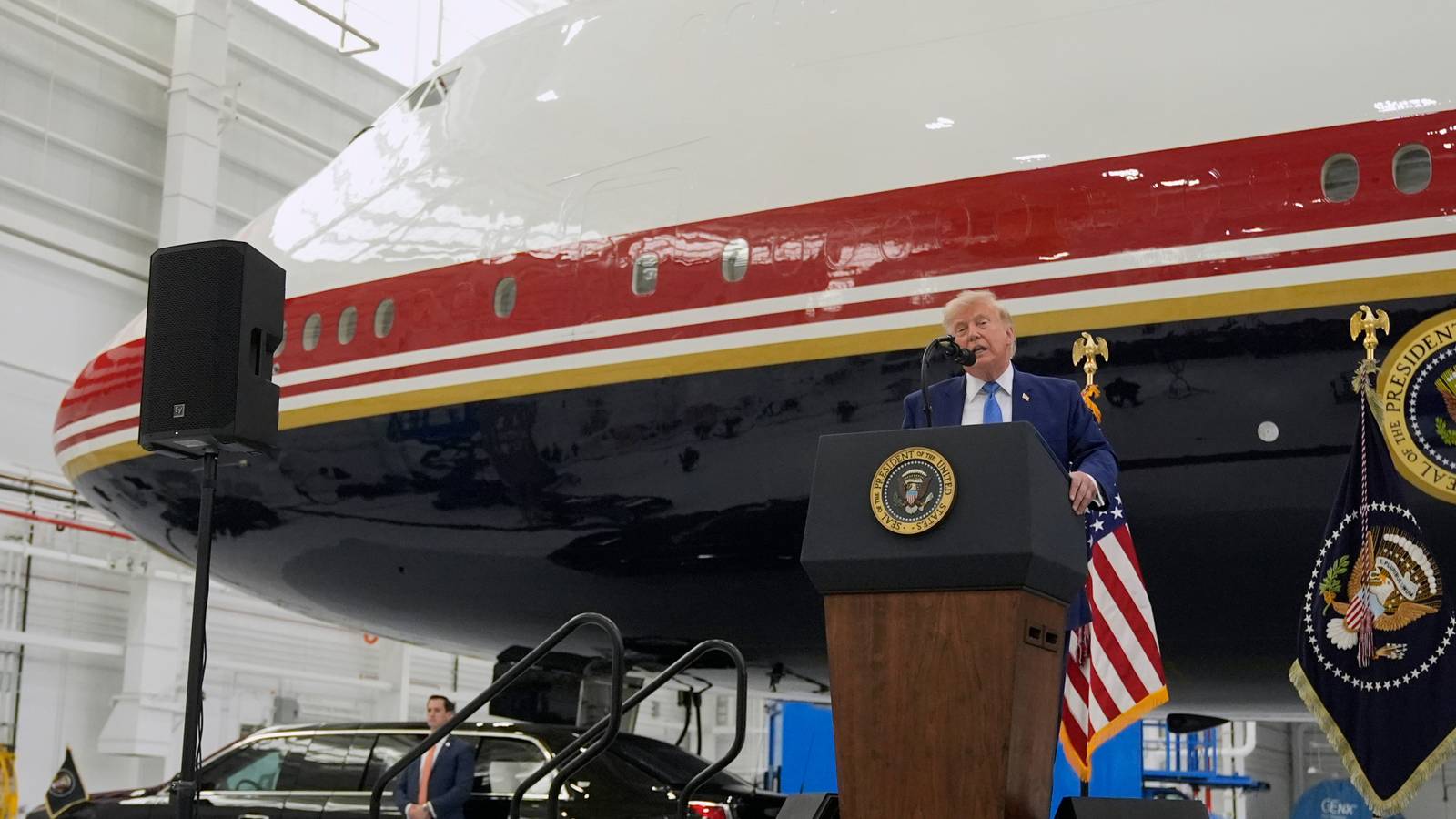 President Donald Trump Unveils the New Air Force One, a Converted Qatari Jet