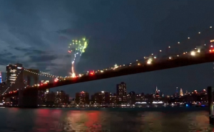 Fourth of July Fireworks over the Brooklyn Bridge Dazzle